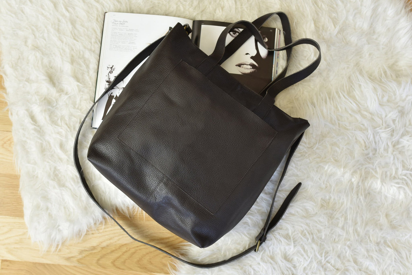 Designer Tote Bag in Cowhide Leather.