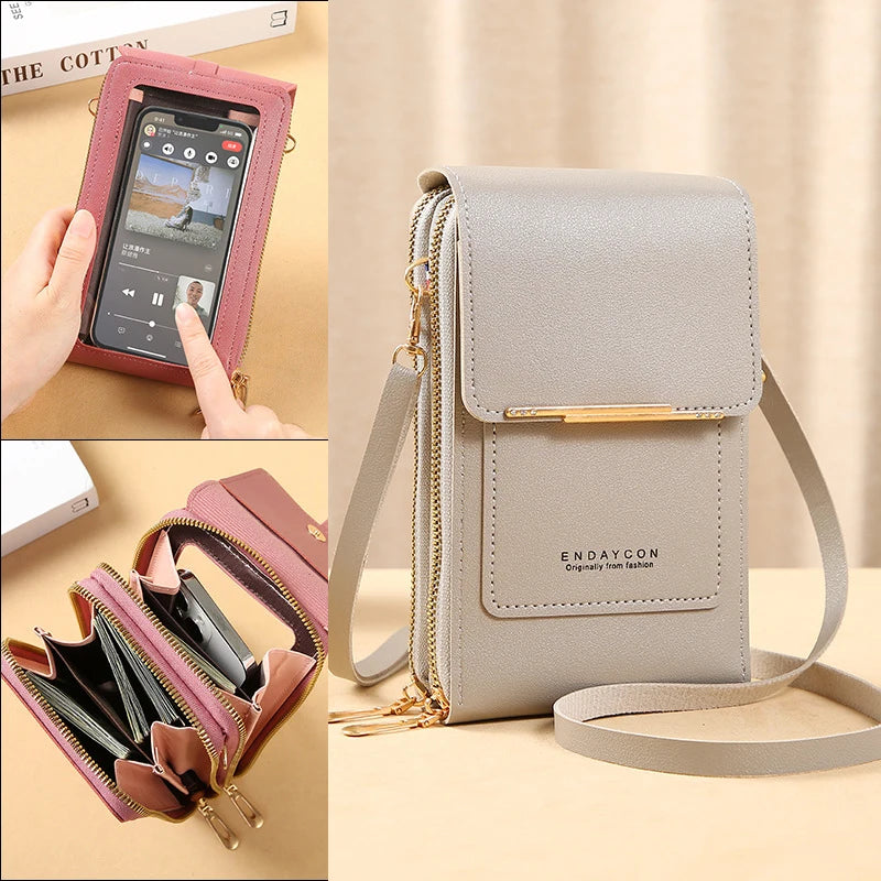 Touch Screen Cell Phone Women Bags Soft Leather Wallets Hand Purses Crossbody Bags for Women Small Handbag Cheap Women's Bags