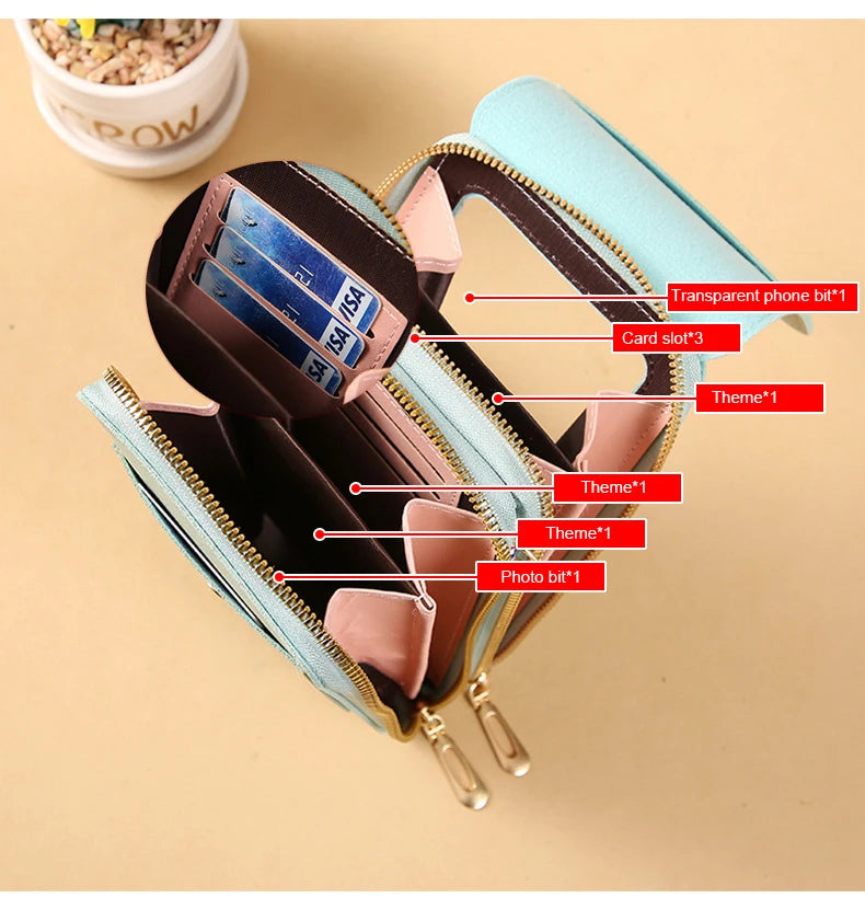 Touch Screen Cell Phone Women Bags Soft Leather Wallets Hand Purses Crossbody Bags for Women Small Handbag Cheap Women's Bags